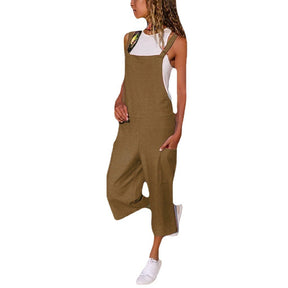 Cotton And Linen Casual Loose Long Wide Leg Jumpsuit