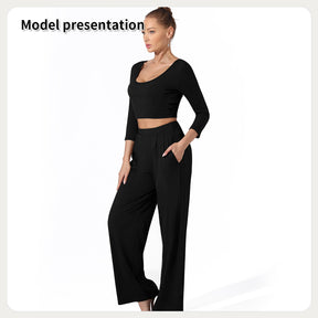 Women's Fashion Simple Solid Color Top Pants Set