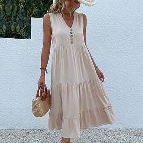 Summer Hot Item Versatile Vest Skirt Sleeveless Loose Casual Solid Color Dress