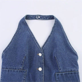 European And American Style Fashion Denim Backless Top