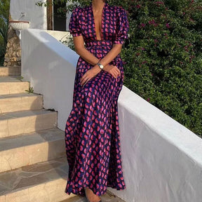 Summer Women's Clothing Personality Geometry Printed Puff Sleeve Dress