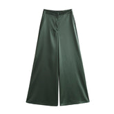 Fashion Silk Satin Textured Shirt Wide Leg Pants