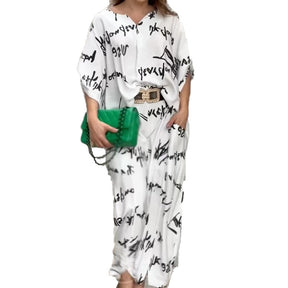 Women's Stylish Elegant Pocket Letter Print Trousers Set