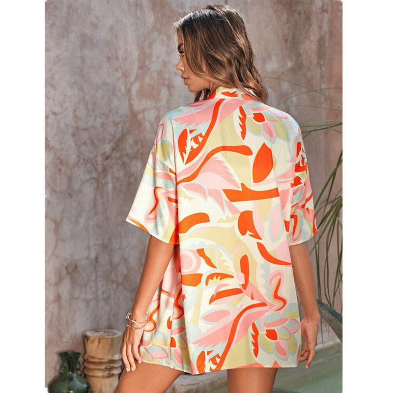 Casual Temperament Long Sleeve Loose Printed Women's Shirt Outfit