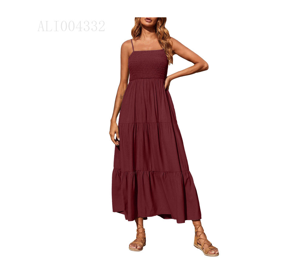 European And American Sleeveless Shoulder Strap Tube Top Multi-layer Big Swing Chiffon Dress