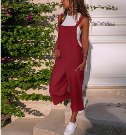 Cotton And Linen Casual Loose Long Wide Leg Jumpsuit