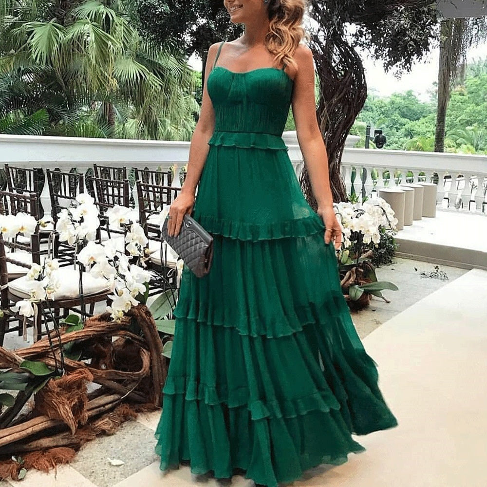 Fashion V-neck Sexy Halter Strap Long Skirt Temperament Dress