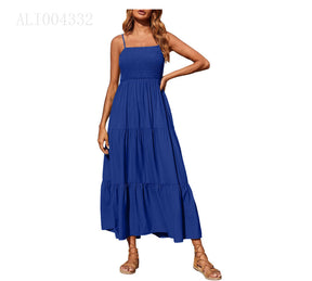 European And American Sleeveless Shoulder Strap Tube Top Multi-layer Big Swing Chiffon Dress