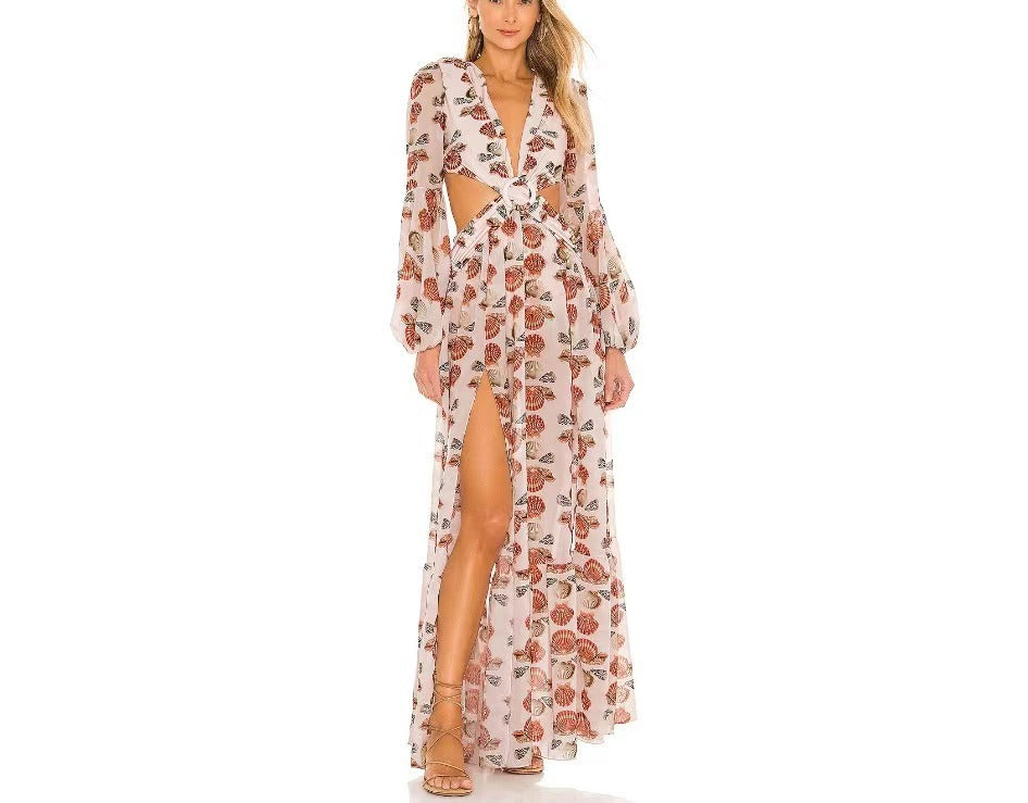 Fashion Hot-selling Explosive Printed Lantern Long Sleeve Trousers Dress