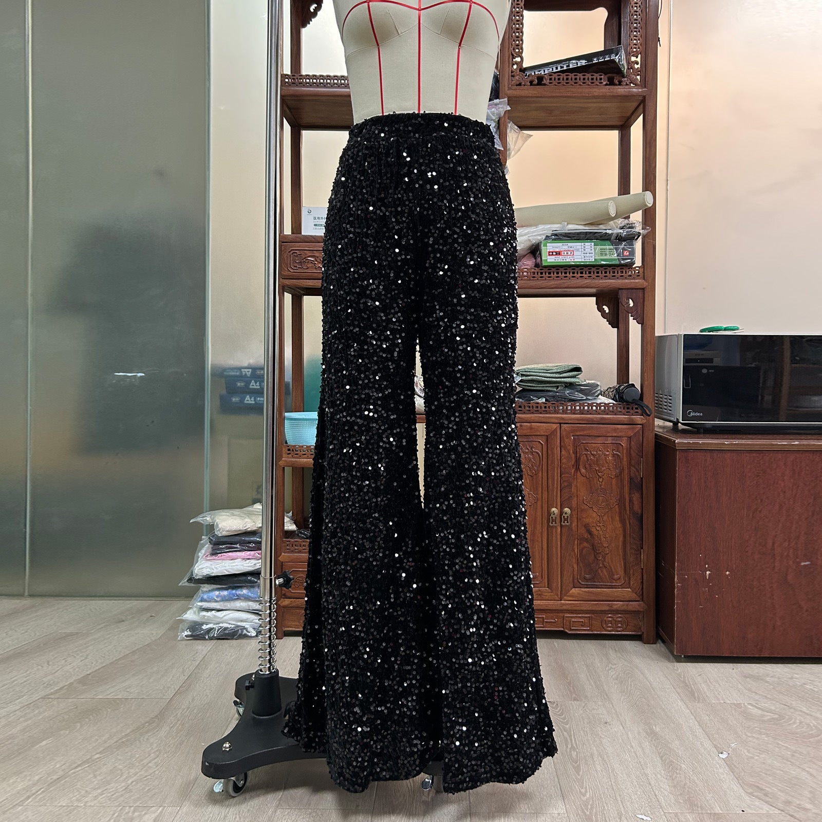 European And American Pure Color Sequins Fashion Casual Wide-leg Pants For Women