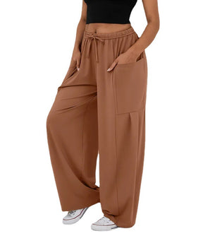 Fashionable And Stylish Elastic Waist Pleated Wide Leg Pants