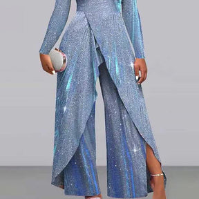 European And American Fashion Sexy Sequined Long Skirt Diagonal Mid-waist Temperament Commute Jumpsuit