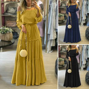 Fashion Off Shoulder Vestidos Female Lace Up Belted