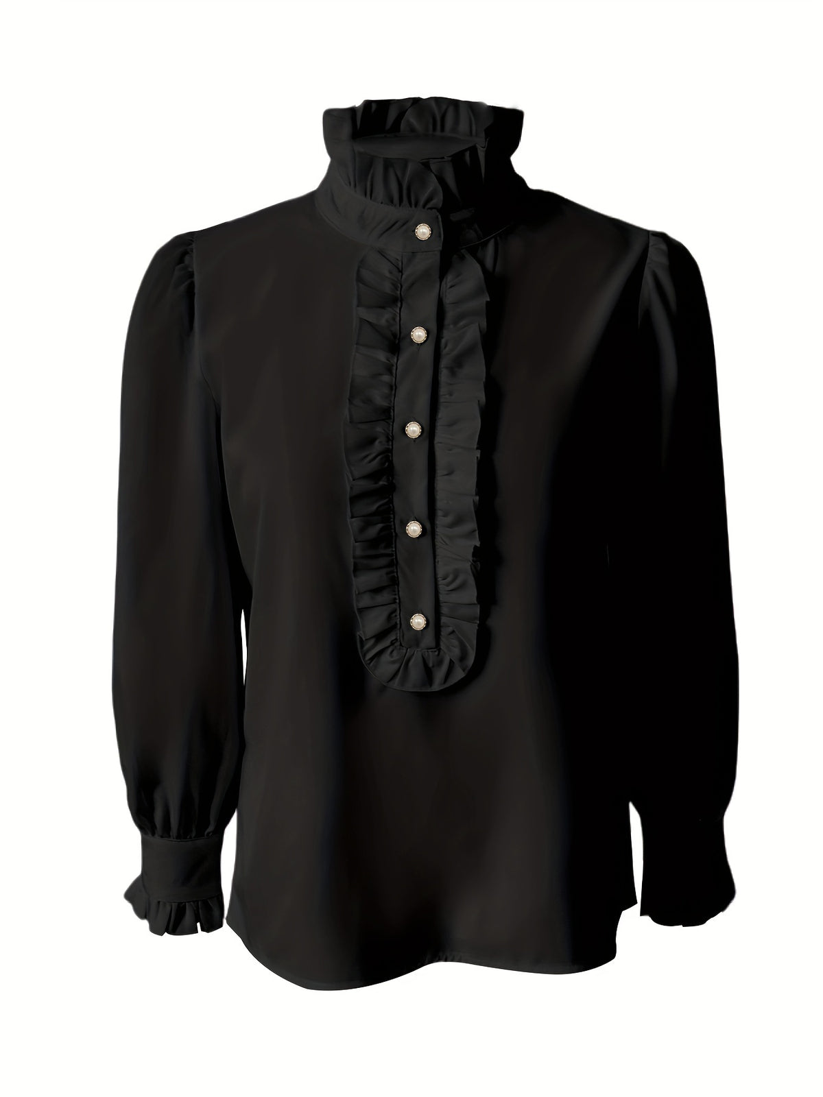 Fashionable Stand-up Collar Long-sleeved Shirt With Lotus Leaf Hem