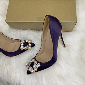 Crystal Square Buckle High Heel Shoes