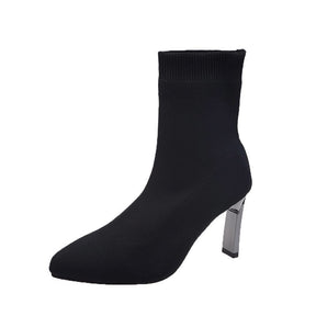 Pointed Toe Boots Women Sock Shoes