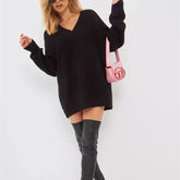 Russian V-neck Loose Solid Color Pullover Sweater