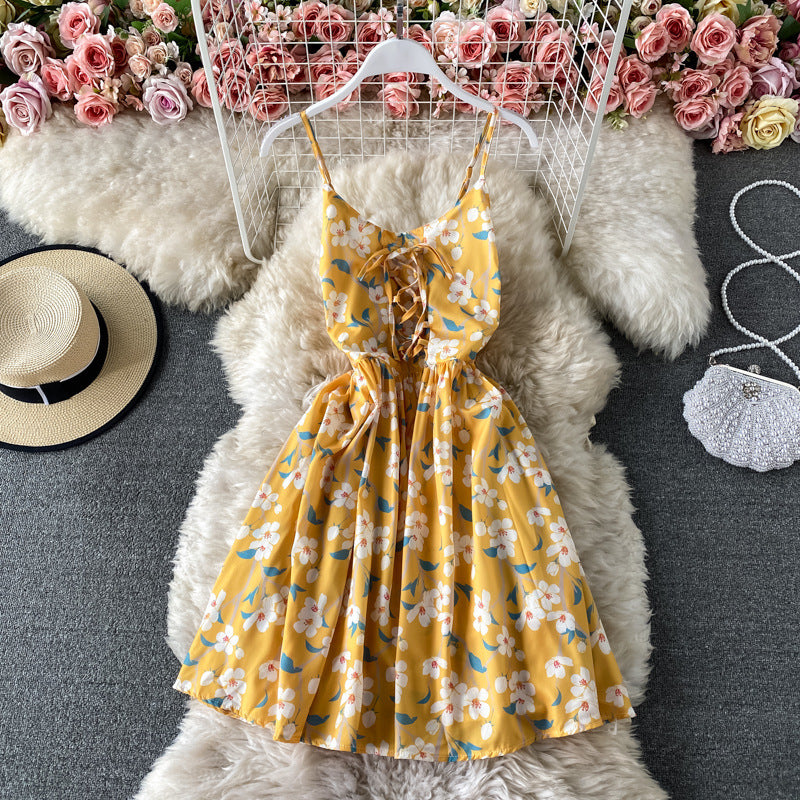 Lace Up Halter Suspenders Small Fashion Dress