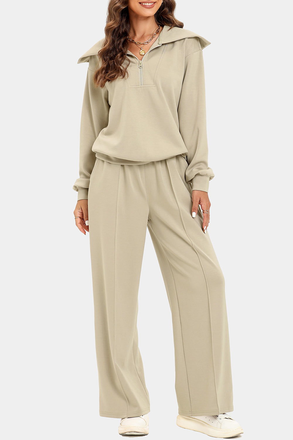 Half Zip Collared Neck Sweatshirt and Pants Set