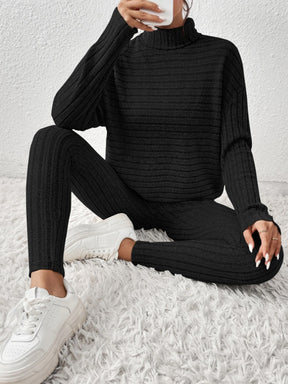 Ribbed Turtleneck Top and Pants Set