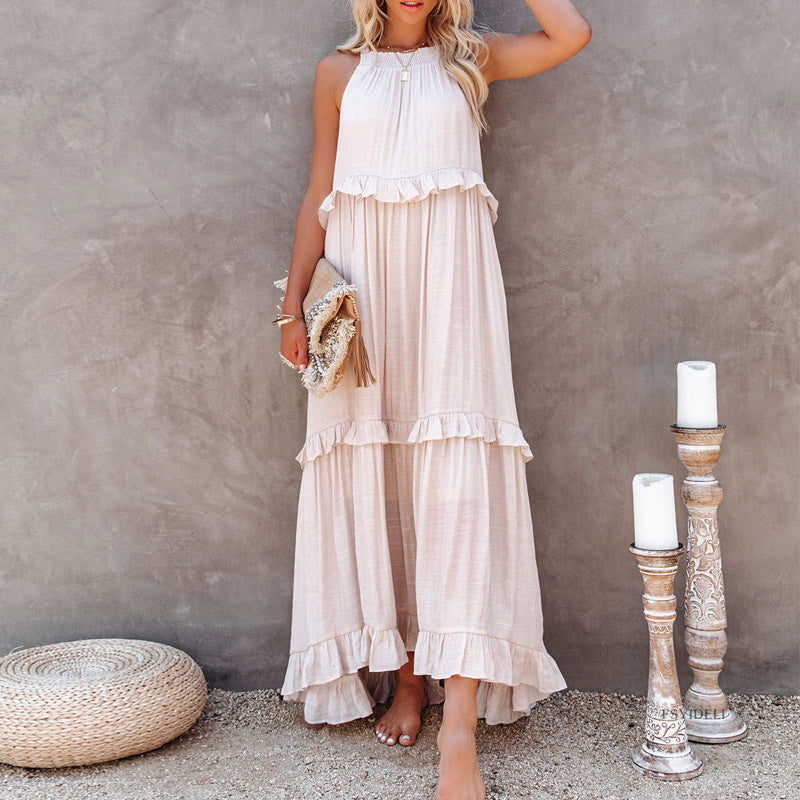 Irregular Cake Skirt Sleeveless Long Dress