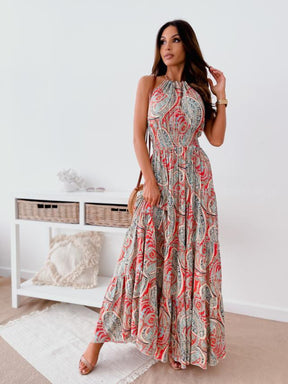New Fashion Sexy Floral Halter Dress Bohemian Long Skirt