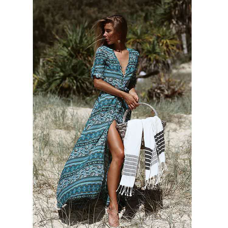 European And American Bohemian Printed Casual Skirt Beach Dress