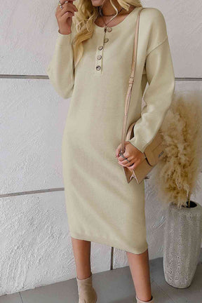 Buttoned Drop Shoulder Dress