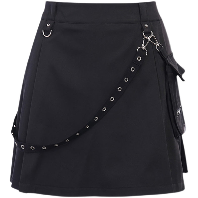 Black Pockets High Waist Skirts