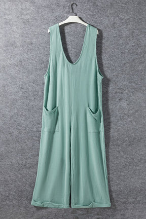 Ribbed V-Neck Wide Leg Jumpsuit with Pockets