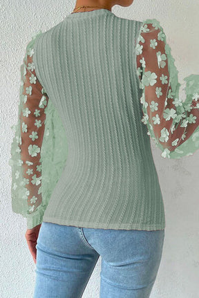 Double Take Textured Applique Long Sleeve Blouse