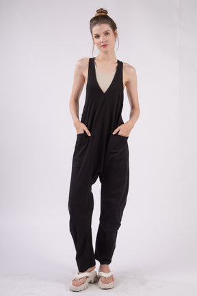 VERY J  Plunge Sleeveless Jumpsuit with Pockets