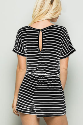 Heimish Full Size Striped Round Neck Short Sleeve Romper