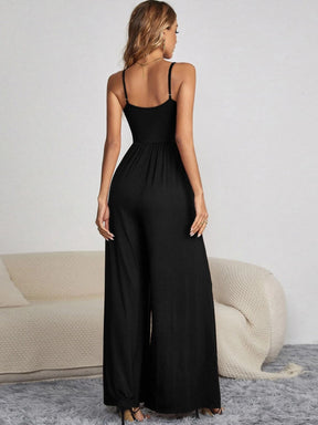 Decorative Button Spaghetti Strap Wide Leg Jumpsuit