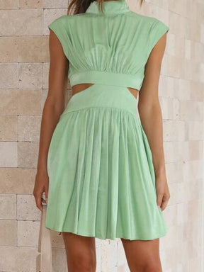 Cutout Ruched Mock Neck Mini Dress