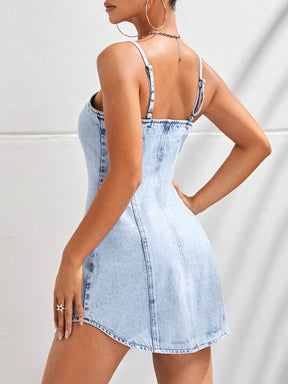 Button Up Spaghetti Strap Denim Dress