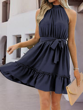 Frill Tied Mock Neck Sleeveless Dress