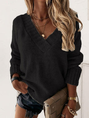 V-Neck Long Sleeve Knit Top