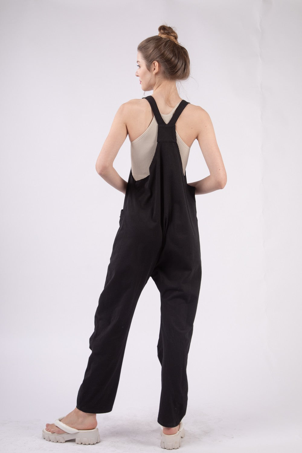 VERY J  Plunge Sleeveless Jumpsuit with Pockets