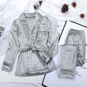 Gray Velvet Pajamas Warm Long Sleeve Home Suit For Women