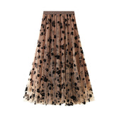 Women Vintage Butterfly Embroidery Elastic High Waist skirt