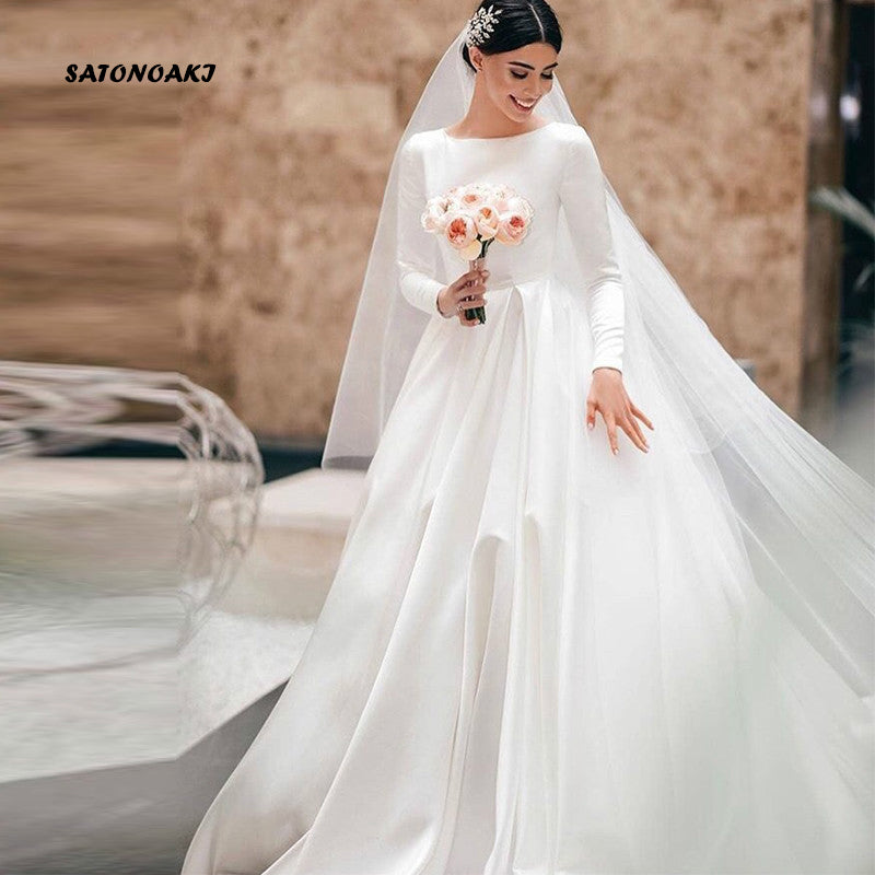 Vestidos De Novia Vintage White Ivory Satin Wedding Dress for Women