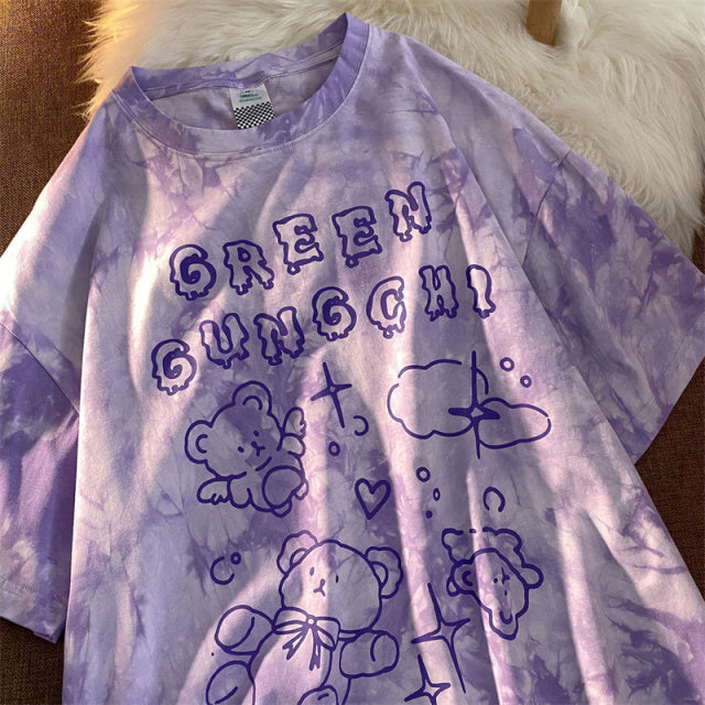 Summer New Printing Cloud Moon Bear T-Shirt