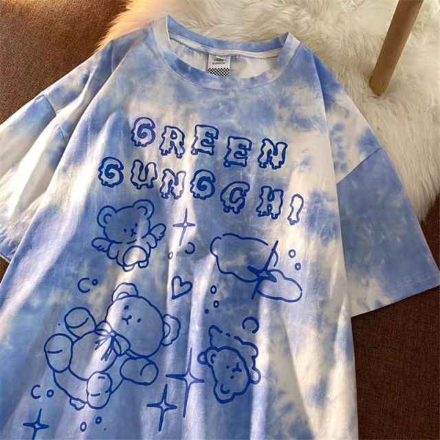 Summer New Printing Cloud Moon Bear T-Shirt