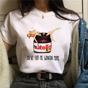 2022 Nutella Print T Shirt Women 90s Fashion T-shirt