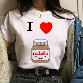 2022 Nutella Print T Shirt Women 90s Fashion T-shirt