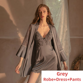 Sexy Night Dress Sleepwear Women Lace Robe Sets Lingerie