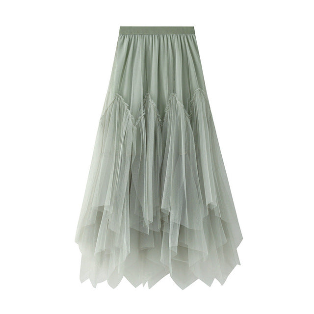 Irregular Tulle Skirt Women Summer High Waist